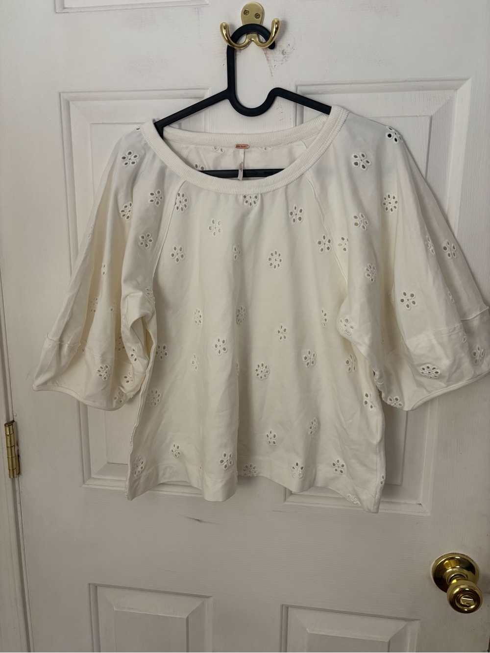 Free People Cream Eyelet Puff Sleeve Blouse
